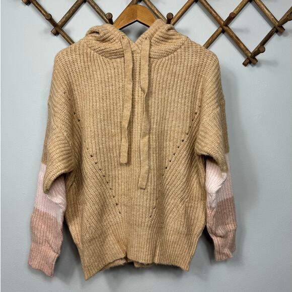 FRNCH Leanne Hooded Pullover Sweater in Camel/Pink Size XS - Picture 3 of 9